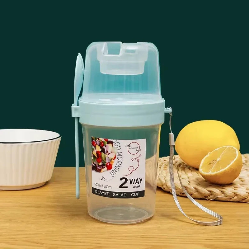 Portable Breakfast Cup with Lid and Fork