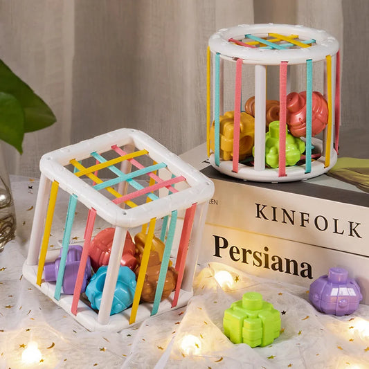 Montessori Shape Sorter Cube with Rainbow Blocks