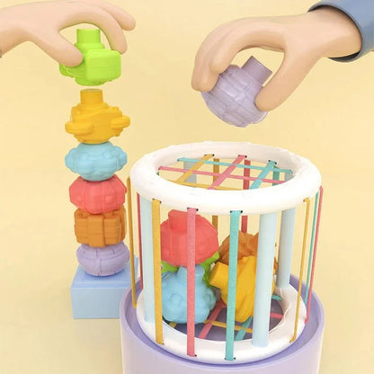 Montessori Shape Sorter Cube with Rainbow Blocks
