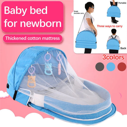 Portable Folding Baby Crib with Net and Awning