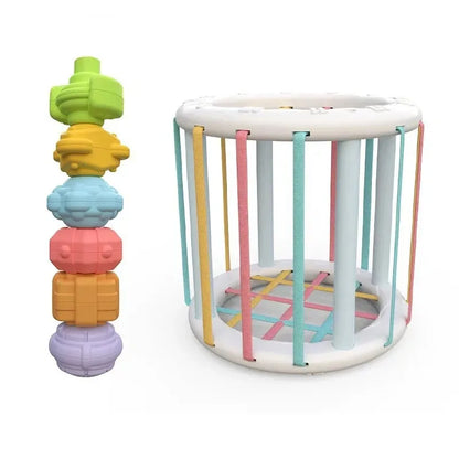 Montessori Shape Sorter Cube with Rainbow Blocks