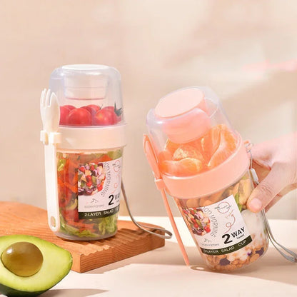 Portable Breakfast Cup with Lid and Fork