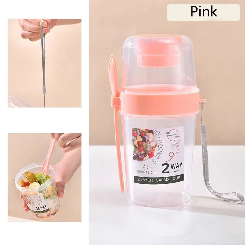Portable Breakfast Cup with Lid and Fork