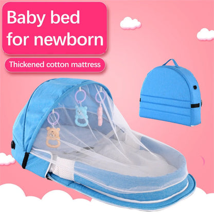Portable Folding Baby Crib with Net and Awning