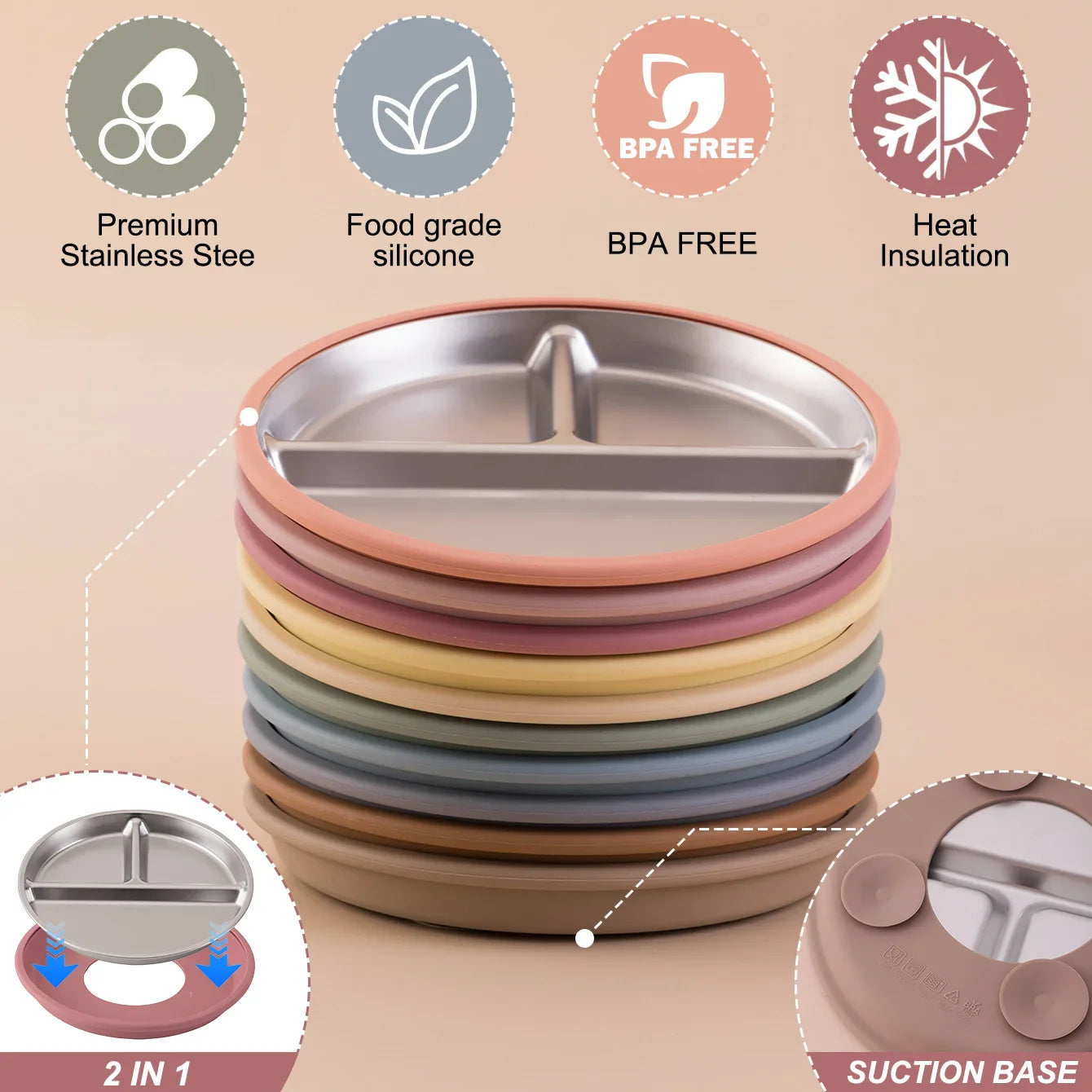 Stainless Steel Baby Suction Plate Bowl