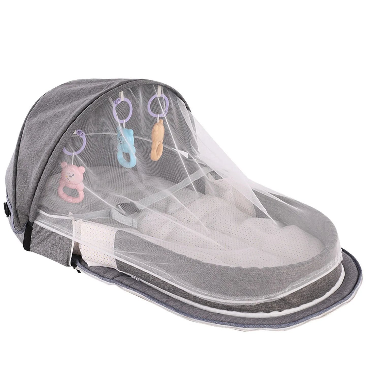 Portable Folding Baby Crib with Net and Awning