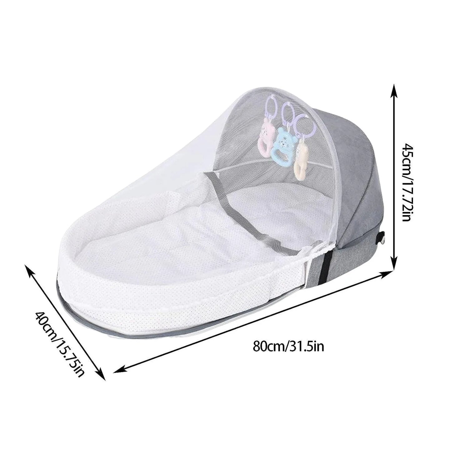 Portable Folding Baby Crib with Net and Awning