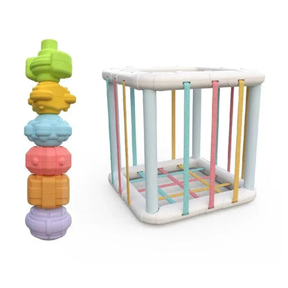 Montessori Shape Sorter Cube with Rainbow Blocks