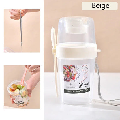 Portable Breakfast Cup with Lid and Fork