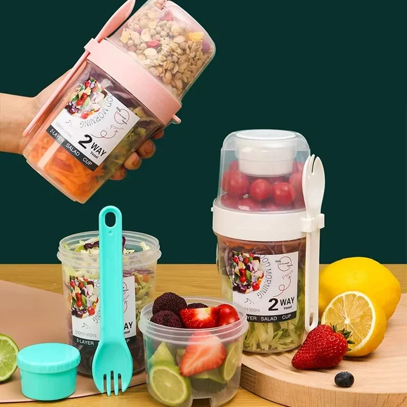 Portable Breakfast Cup with Lid and Fork